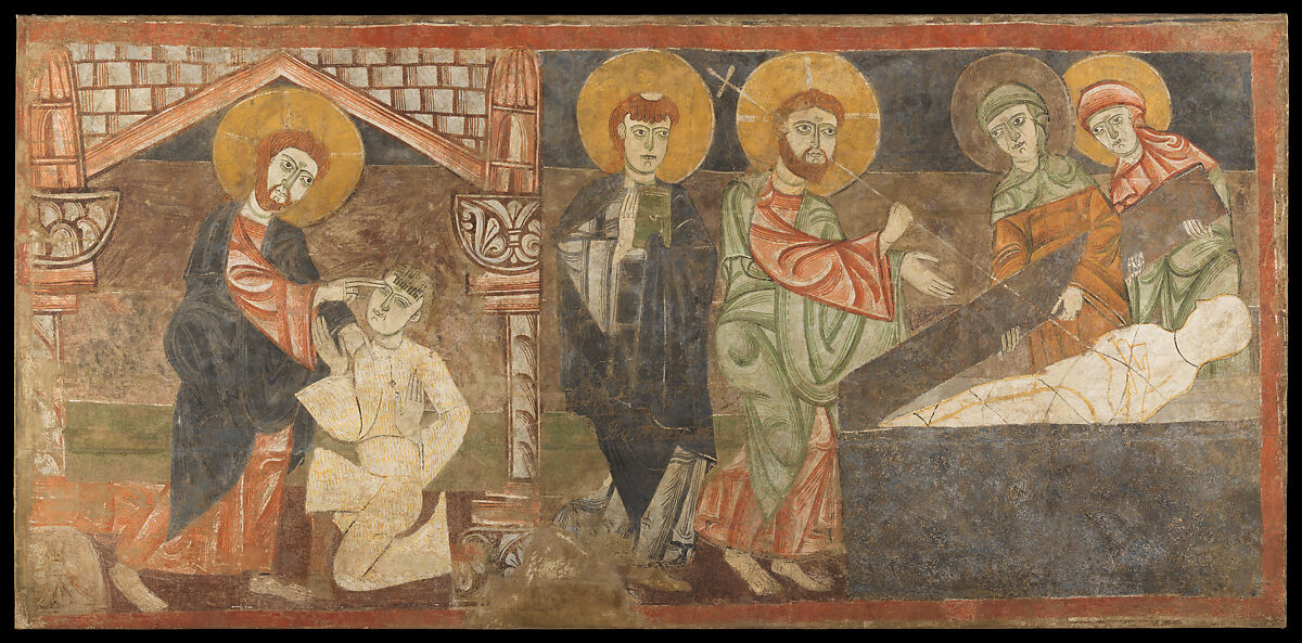 The Healing of the Blind Man and the Raising of Lazarus, Fresco transferred to canvas, Spanish 