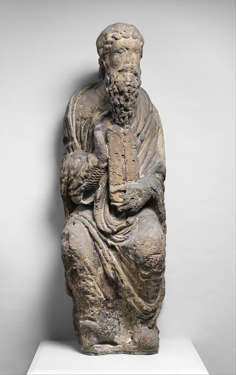 Sculpture of Moses with Tablets of the Law, Limestone, polychromy, French 