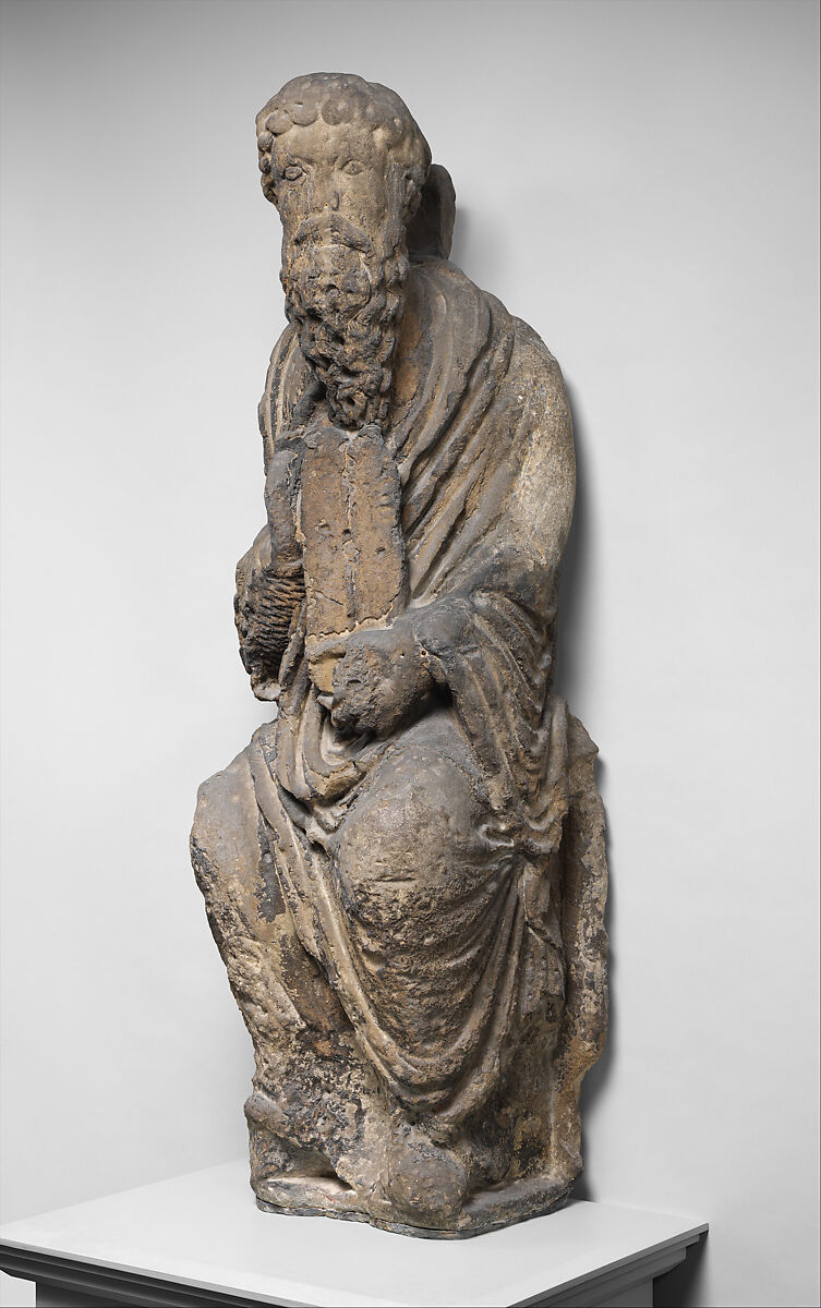 Sculpture of Moses with Tablets of the Law, Limestone, polychromy, French