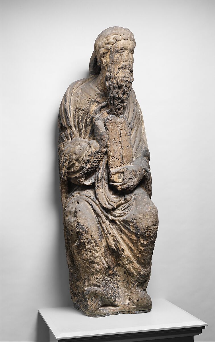 Sculpture of Moses with Tablets of the Law, Limestone, polychromy, French