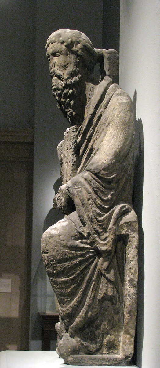 Sculpture of Moses with Tablets of the Law, Limestone, polychromy, French