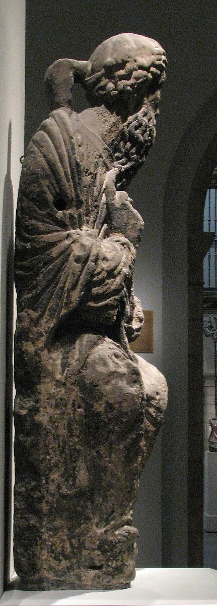 Sculpture of Moses with Tablets of the Law, Limestone, polychromy, French