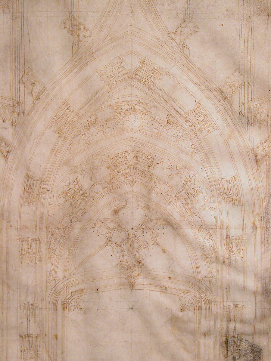 Architectural Drawing, Pen and brown ink over black chalk on vellum, French