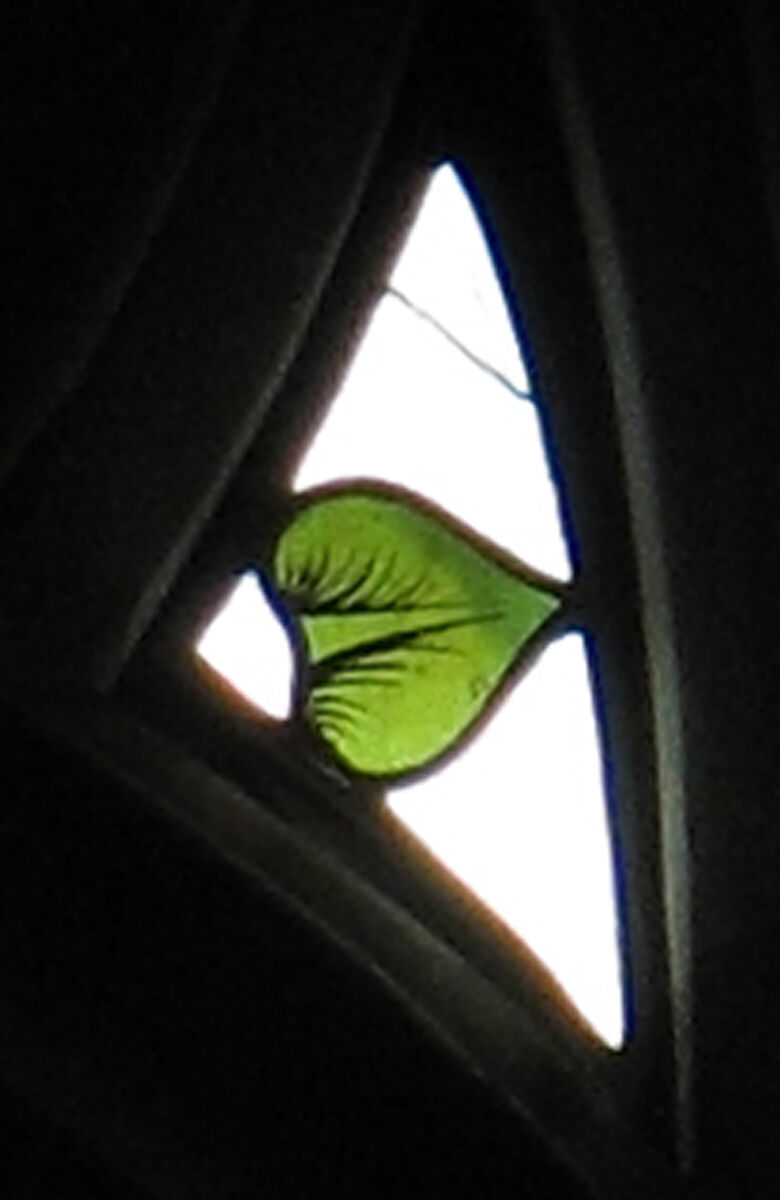 Triangular-shaped Tracery Light, Pot-metal and colorless glass with vitreous paint, Austrian 