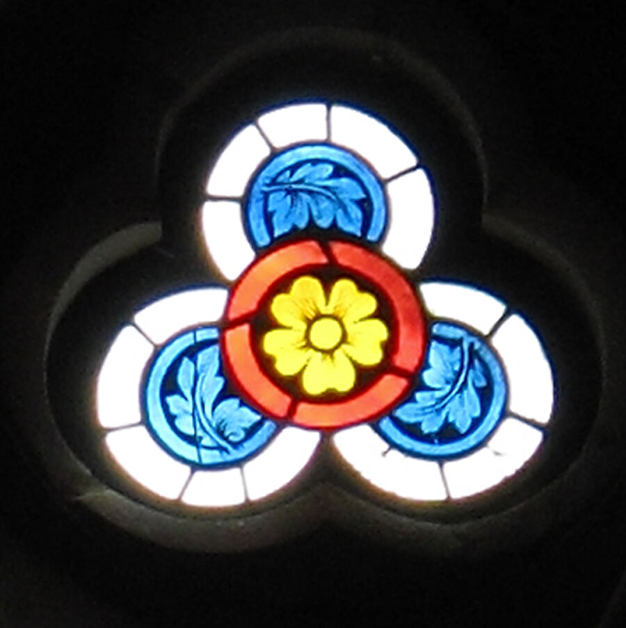 Trefoil-shaped Tracery Light, Pot-metal and colorless glass with vitreous paint, Austrian 
