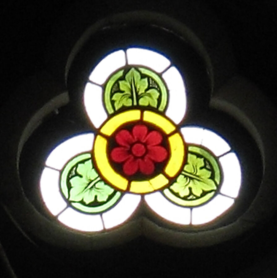 Trefoil-shaped Tracery Light, Pot-metal and colorless glass with vitreous paint, Austrian 