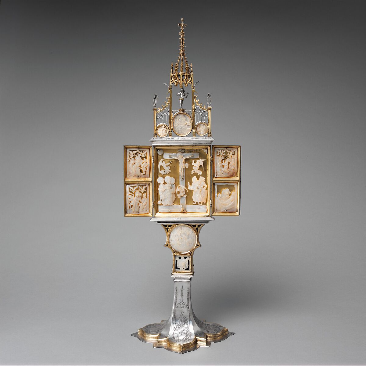 Triptych with Scenes from the Passion of Christ, Master Pertoldus (Berthold Schauer?), Silver, gilded silver, mother-of-pearl, bone, and cold enamel, Austrian