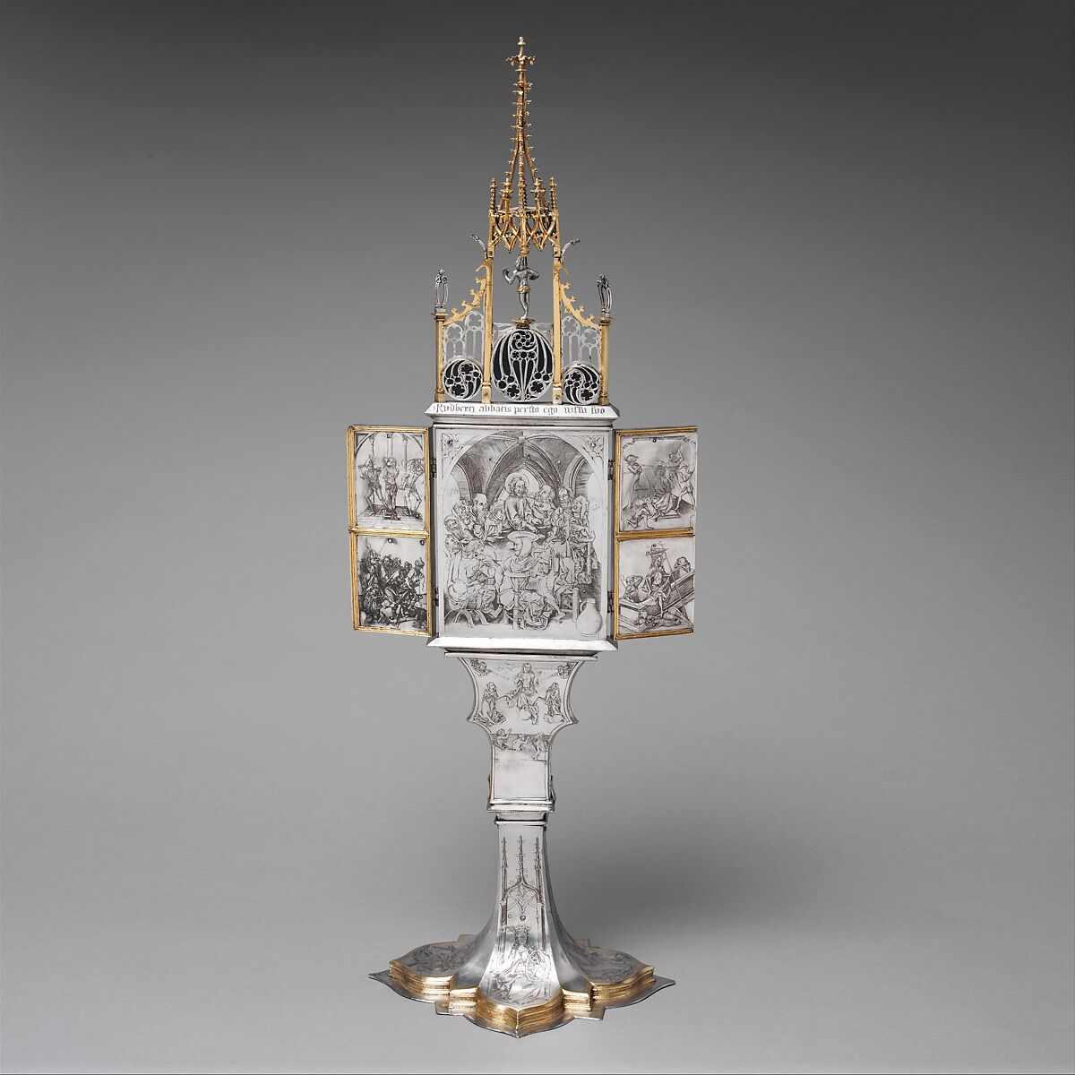Triptych with Scenes from the Passion of Christ, Possibly Master Pertoldus (Berthold Schauer?), Silver, gilded silver, mother-of-pearl, bone, and cold enamel, Austrian