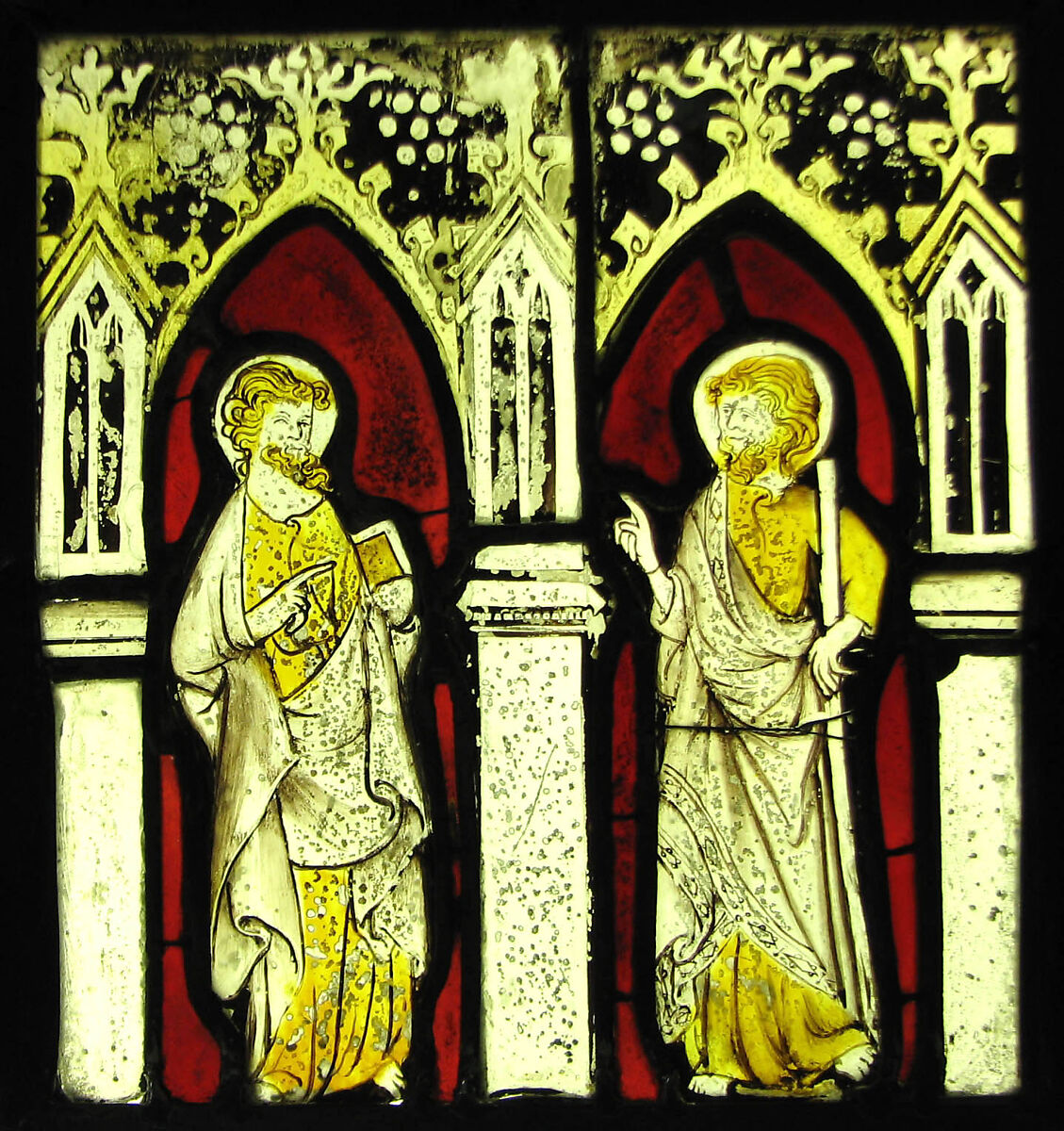 Two Apostles, Pot-metal glass, white glass, and silver stain, French 
