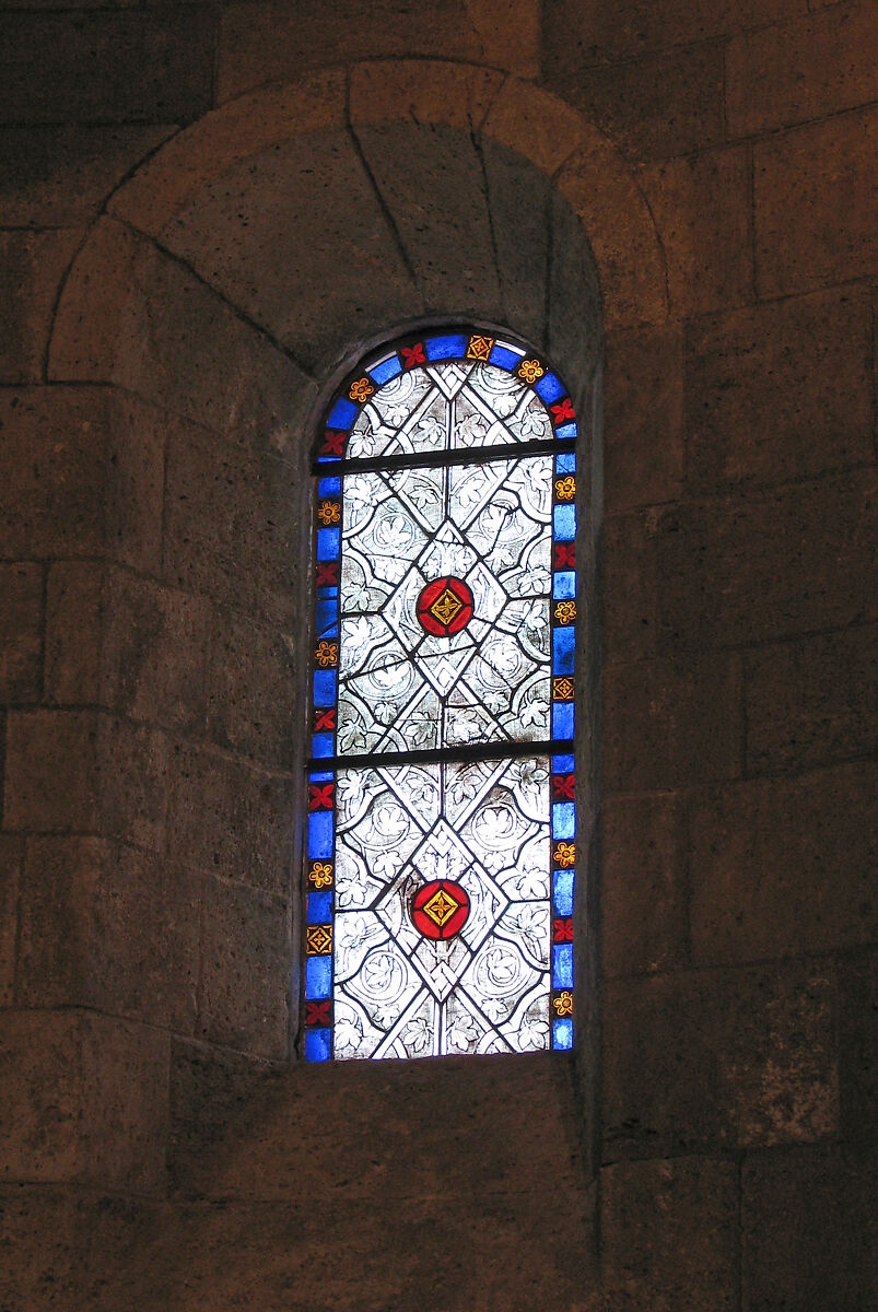 Grisaille Panel, Pot-metal and colorless glass with vitreous paint, French