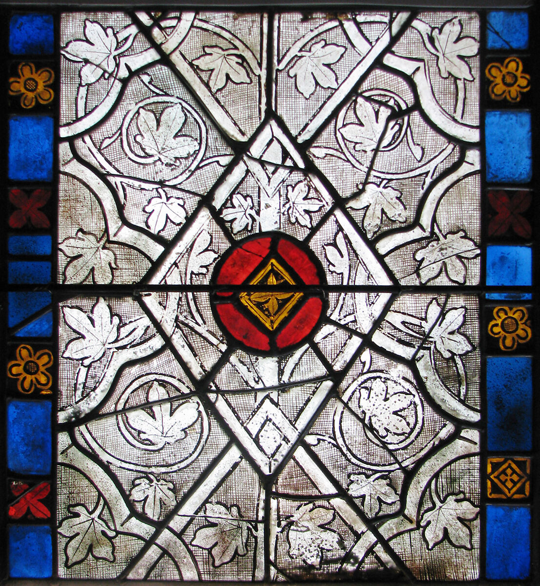 Grisaille Panel, Glass, lead, gilding, French 