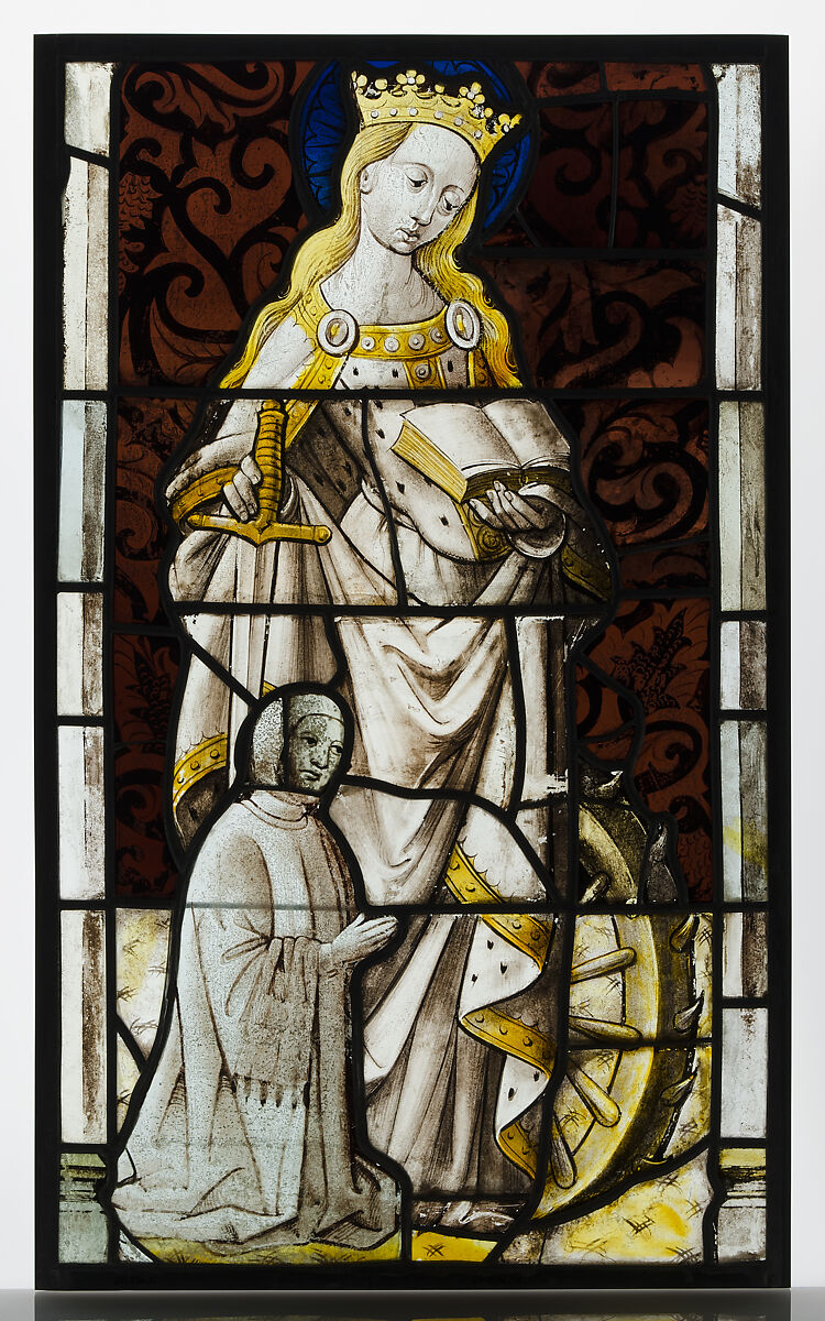Saint Catherine of Alexandria, Pot metal glass with silver stain, French