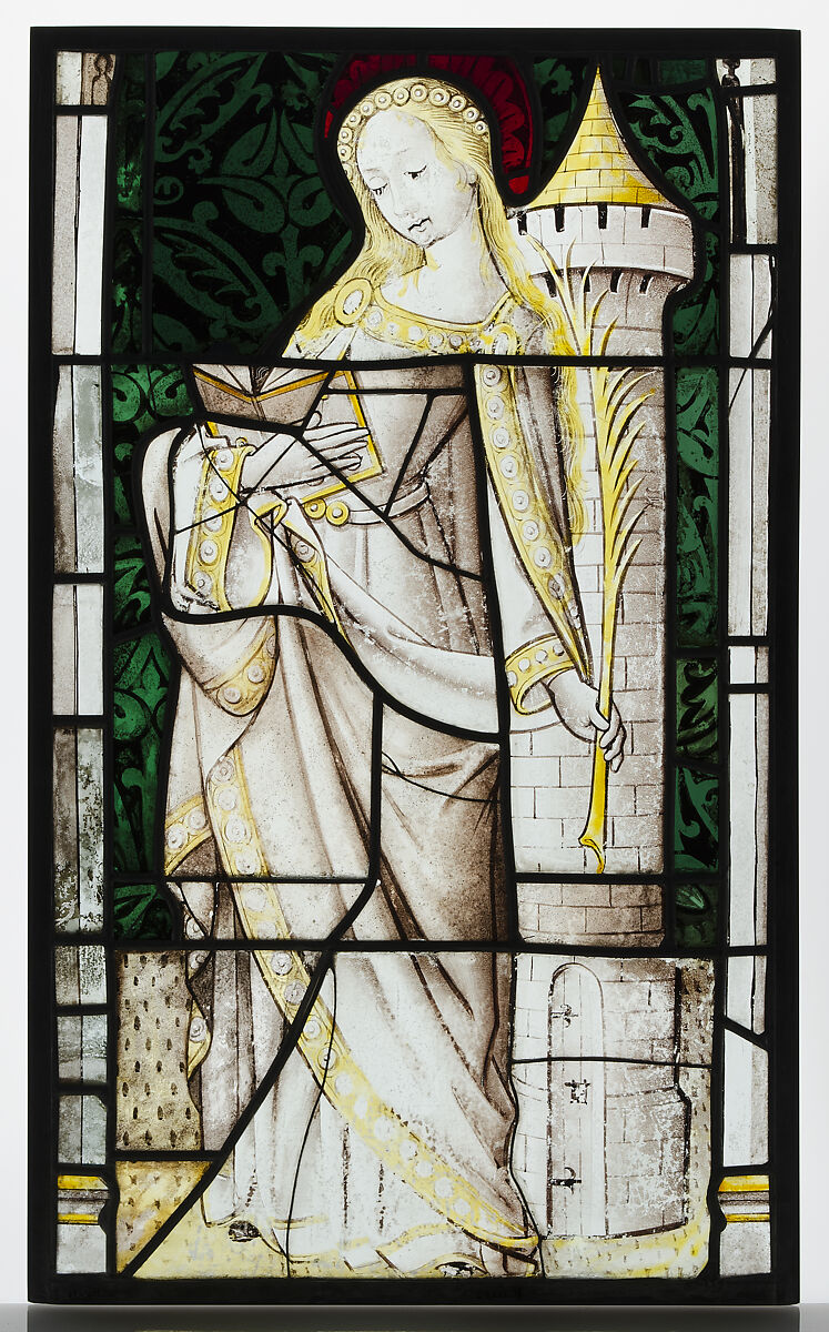 Saint Barbara, Pot metal glass with silver stain, French