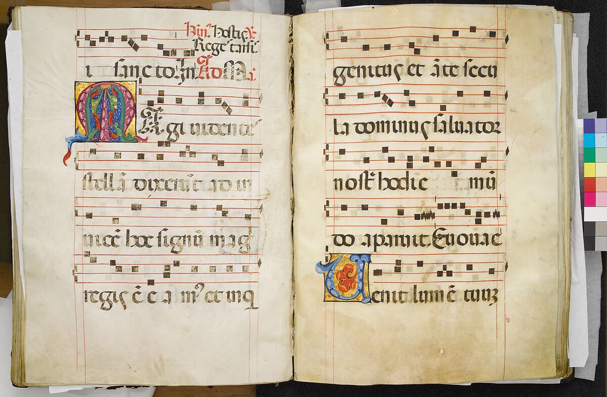 Benedictine Antiphonary, Belbello da Pavia (Italian, born Lombard, active ca. 1420–70) and collaborators, Tempera, gold, and ink on parchment; binding: leather over wood boards with copper alloy corner mounts and bosses, Italian