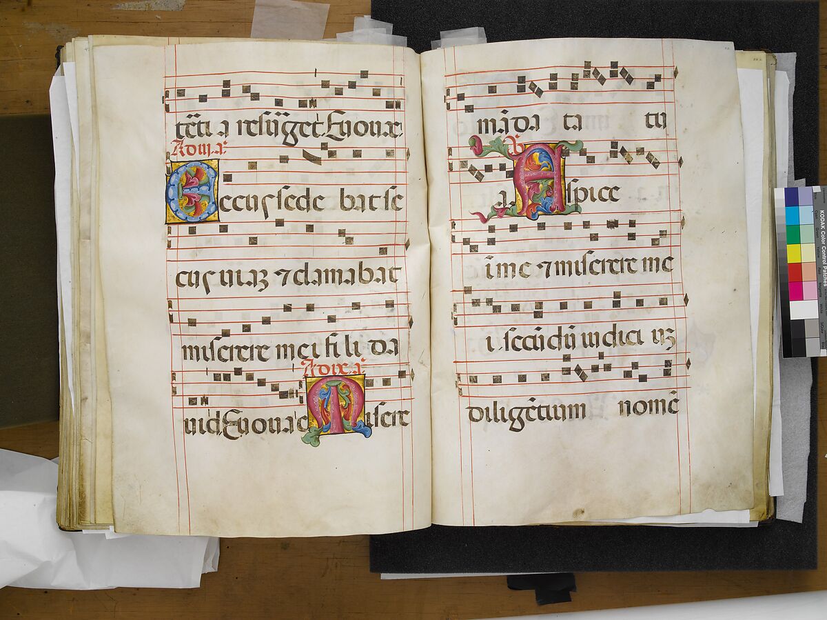 Benedictine Antiphonary, Belbello da Pavia (Italian, born Lombard, active ca. 1420–70) and collaborators, Tempera, gold, and ink on parchment; binding: leather over wood boards with copper alloy corner mounts and bosses, Italian