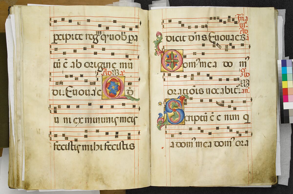 Benedictine Antiphonary, Belbello da Pavia (Italian, born Lombard, active ca. 1420–70) and collaborators, Tempera, gold, and ink on parchment; binding: leather over wood boards with copper alloy corner mounts and bosses, Italian