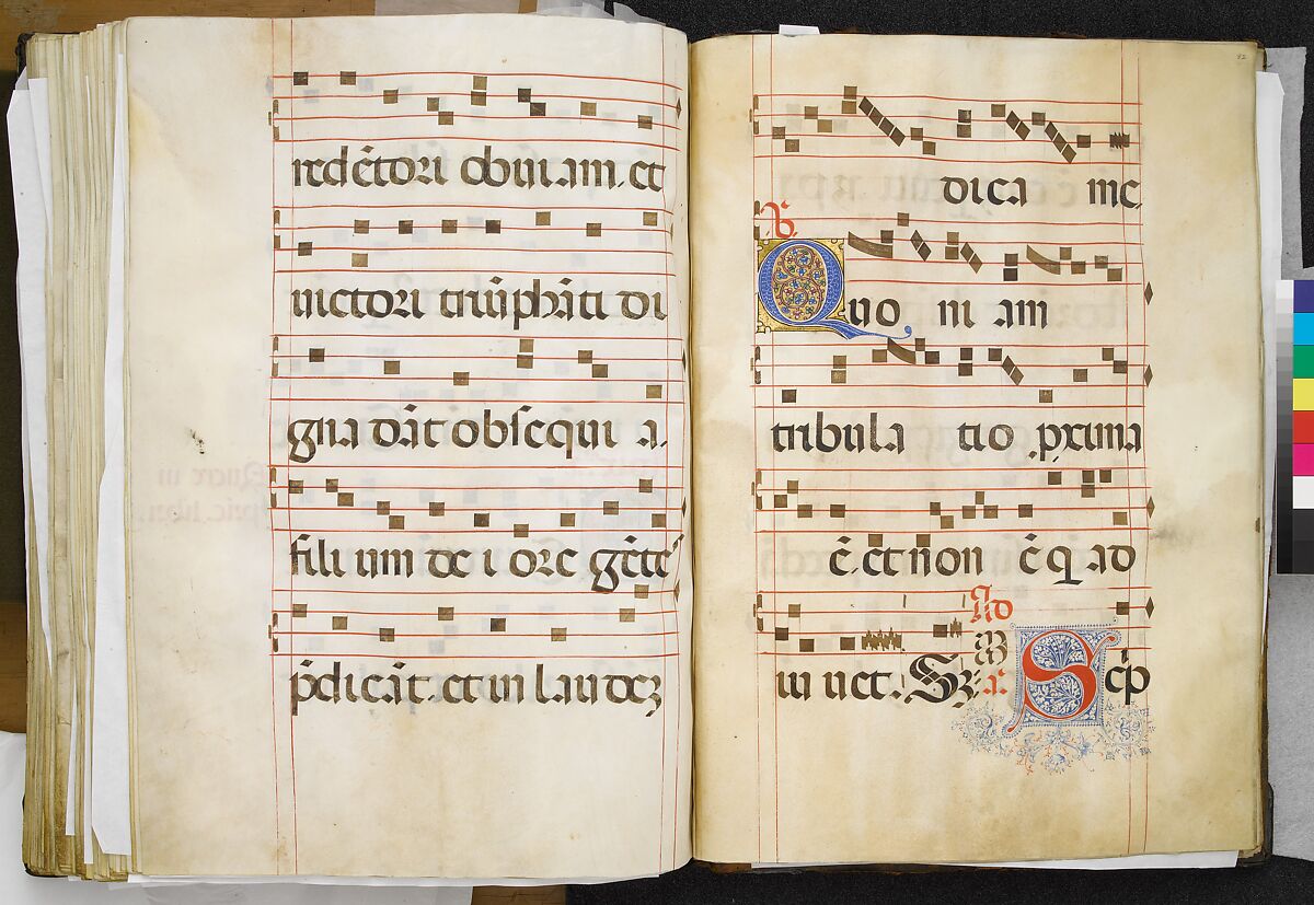 Benedictine Antiphonary, Belbello da Pavia (Italian, born Lombard, active ca. 1420–70) and collaborators, Tempera, gold, and ink on parchment; binding: leather over wood boards with copper alloy corner mounts and bosses, Italian