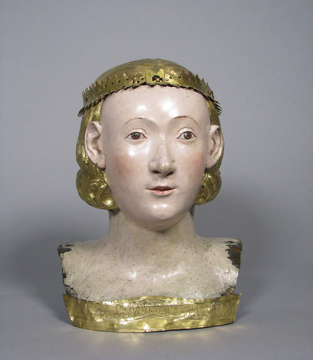 Reliquary Bust of Saint Juliana, Circle of Giovanni di Bartolo (Italian, active 1364–1404), Copper, gilding, gesso, and tempera paint, Italian