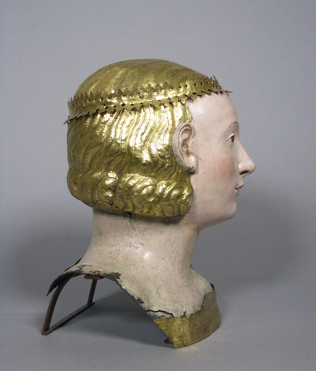 Reliquary Bust of Saint Juliana, Circle of Giovanni di Bartolo (Italian, active 1364–1404), Copper, gilding, gesso, and tempera paint, Italian