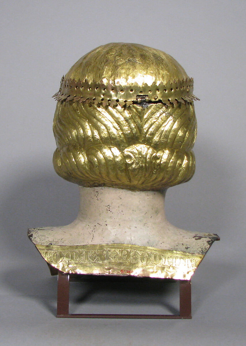 Reliquary Bust of Saint Juliana, Circle of Giovanni di Bartolo (Italian, active 1364–1404), Copper, gilding, gesso, and tempera paint, Italian