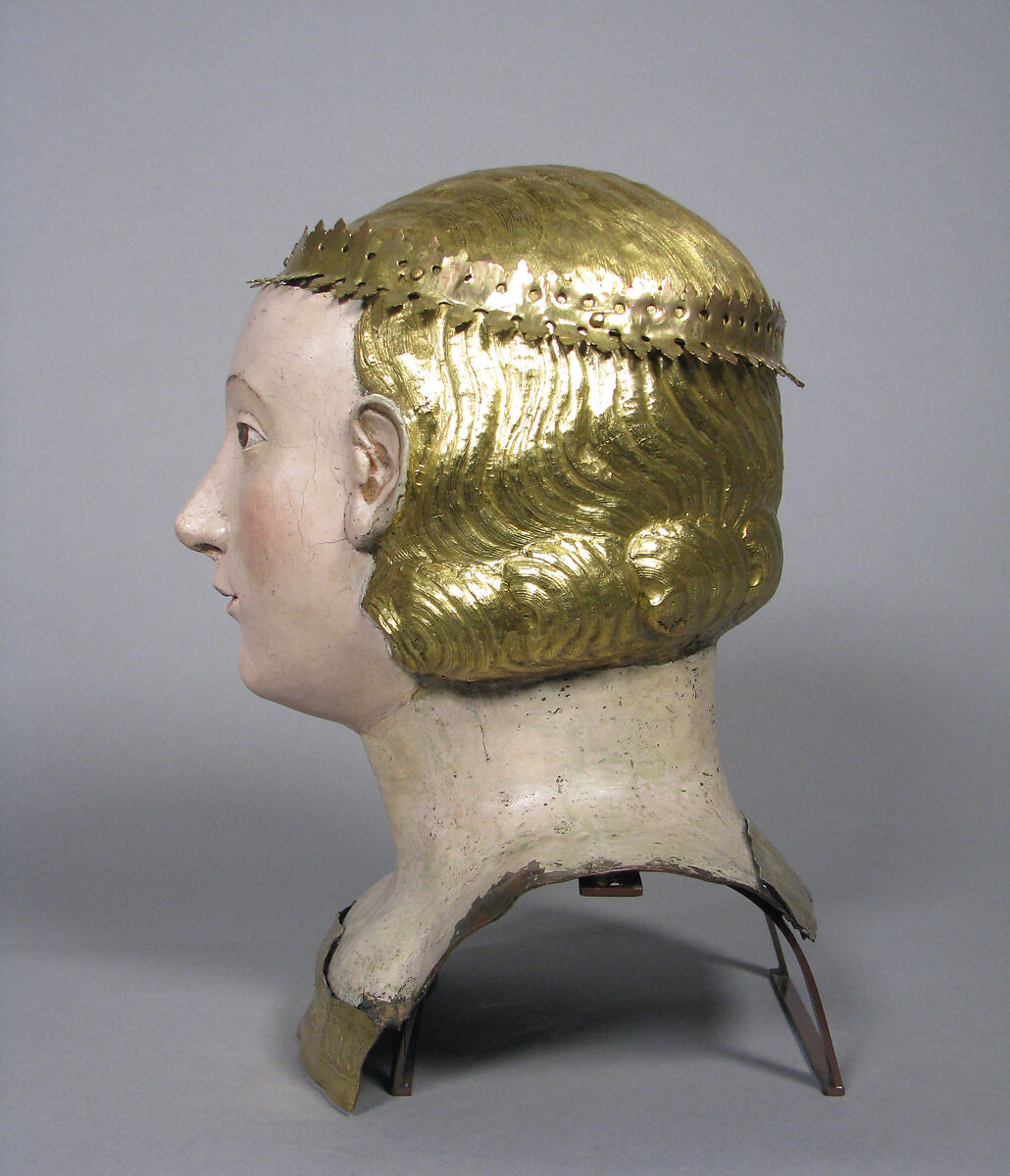 Reliquary Bust of Saint Juliana, Circle of Giovanni di Bartolo (Italian, active 1364–1404), Copper, gilding, gesso, and tempera paint, Italian