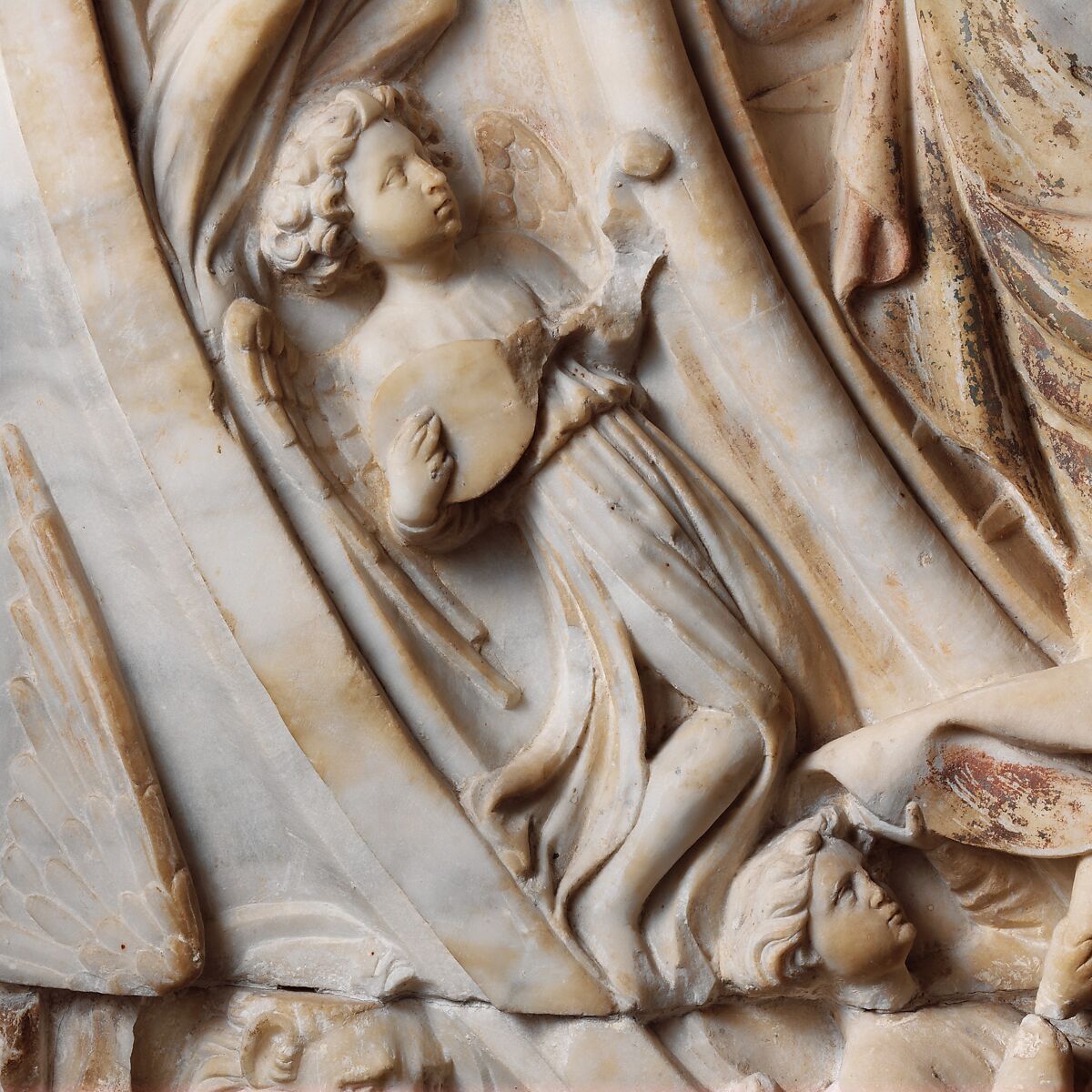 Altarpiece with Christ, Saint John the Baptist, and Saint Margaret, Andrea da Giona (Italian, active ca. 1434–46), Marble (Carrara marble), Italian