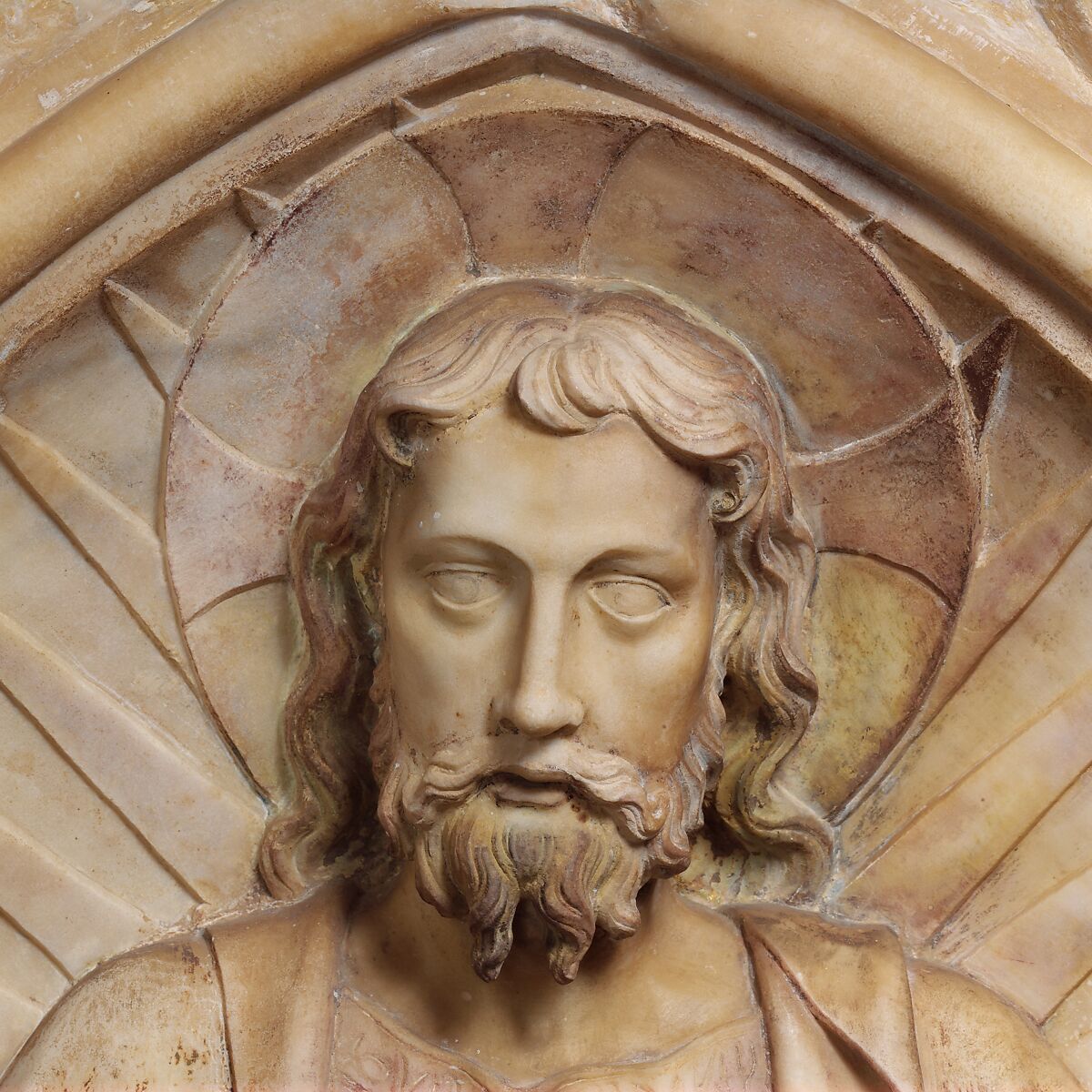 Altarpiece with Christ, Saint John the Baptist, and Saint Margaret, Andrea da Giona (Italian, active ca. 1434–46), Marble (Carrara marble), Italian