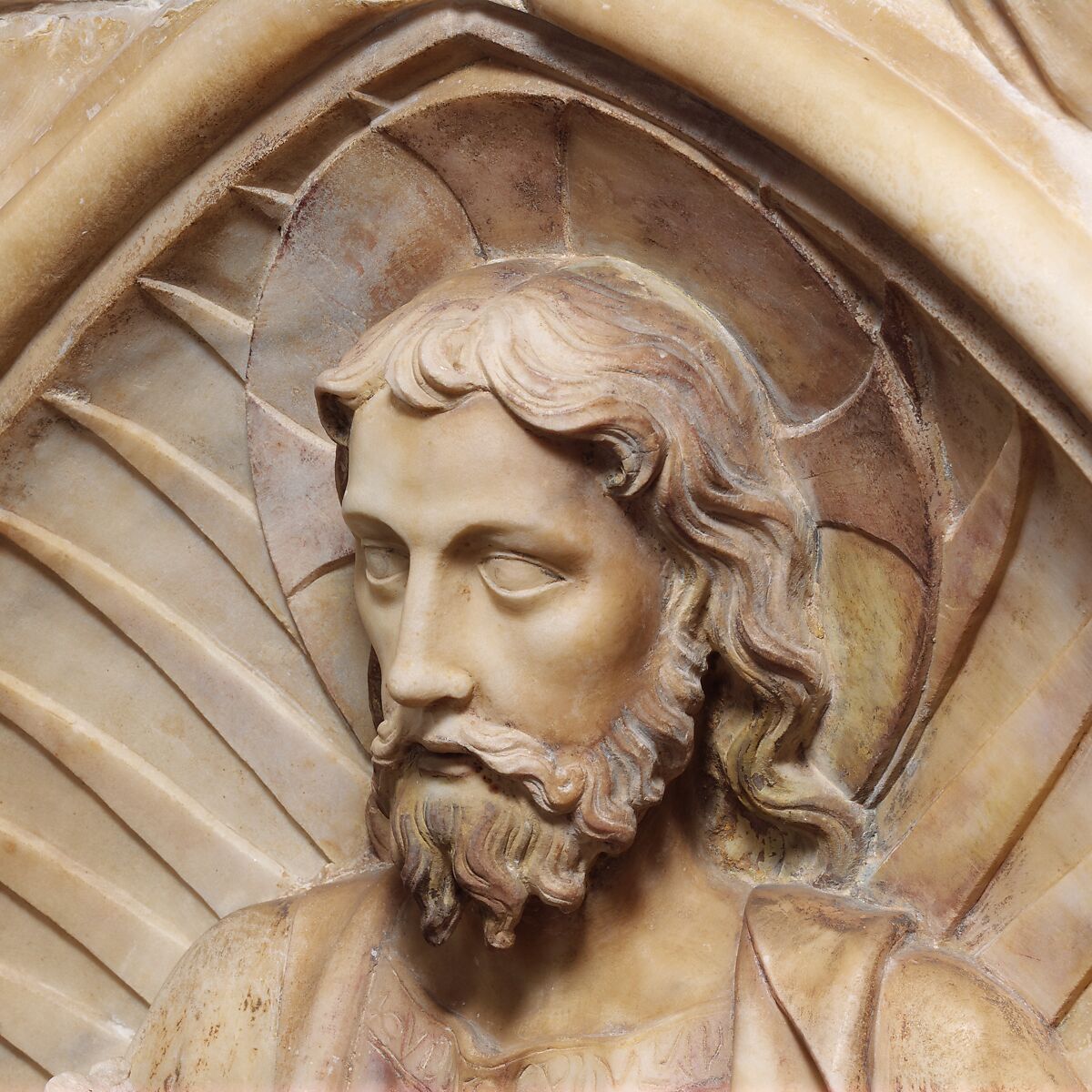 Altarpiece with Christ, Saint John the Baptist, and Saint Margaret, Andrea da Giona (Italian, active ca. 1434–46), Marble (Carrara marble), Italian