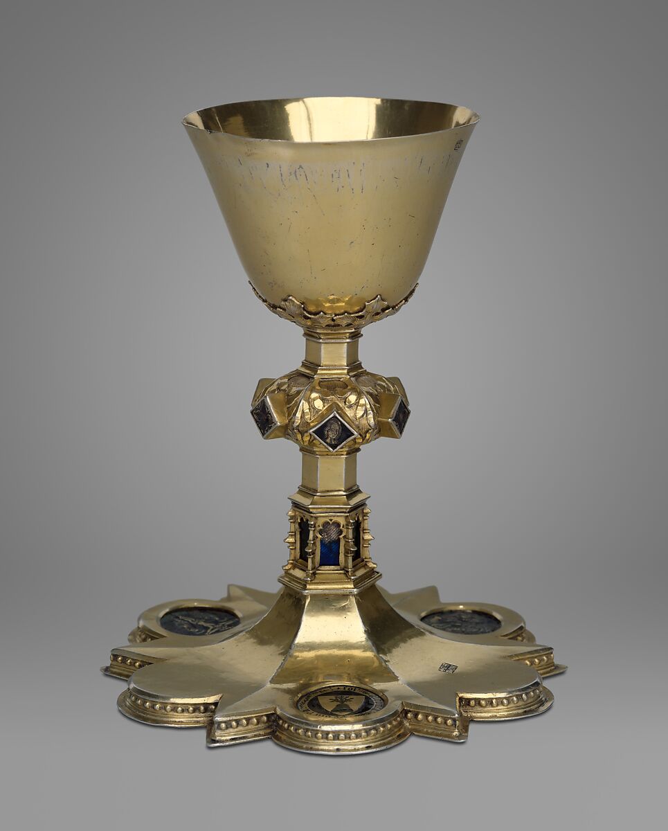 Chalice, Silver-gilt, silver, and basse taille enamel, Catalan 