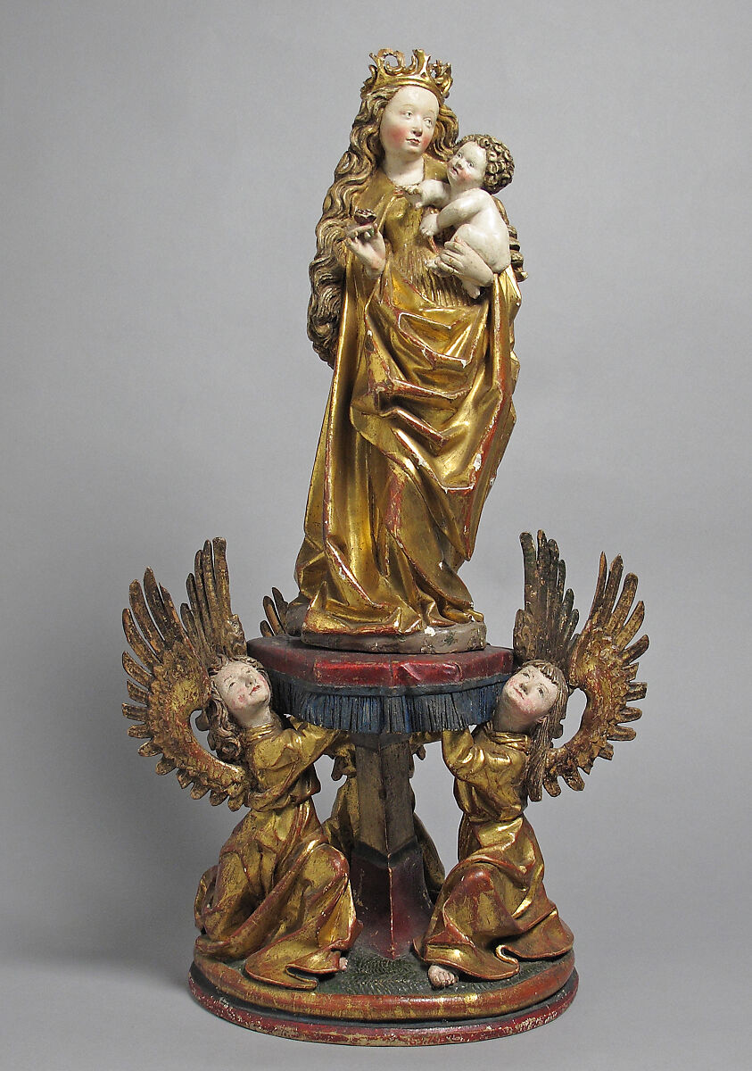 Virgin and Child Supported by Angels, Limewood with paint and gilding, German 