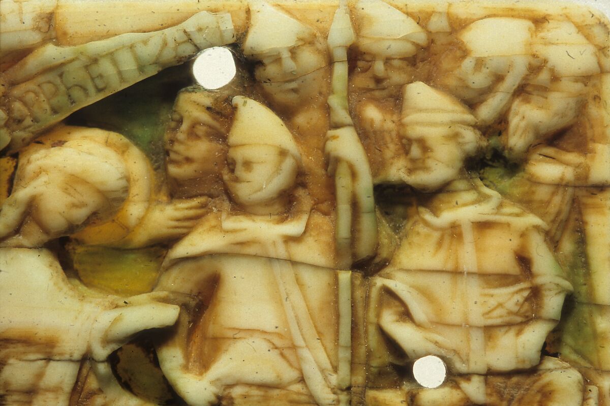 Plaque with Christ Before the High Priest Caiaphas, Walrus Ivory and paint, British