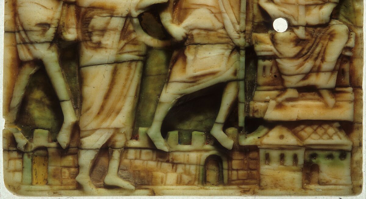 Plaque with Christ Before the High Priest Caiaphas, Walrus Ivory and paint, British