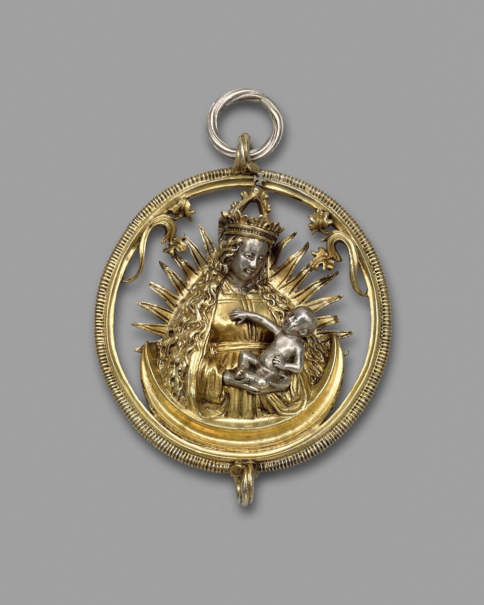 Pendant with Virgin and Child, Silver and silver gilt, German 