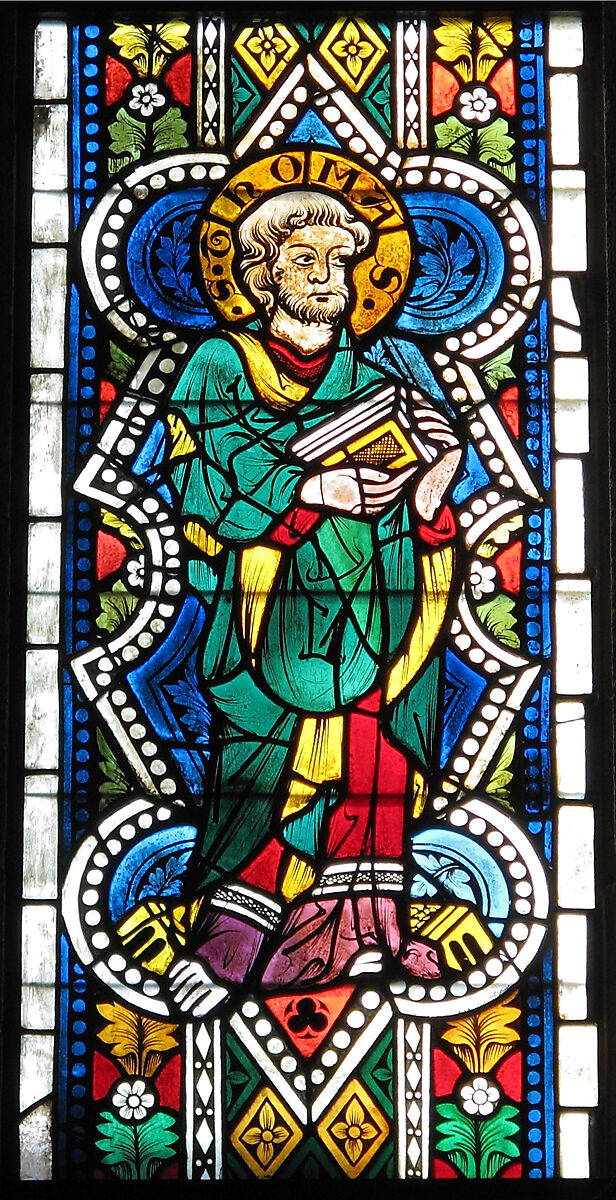 Saint Thomas, Pot-metal glass, colorless glass, and vitreous paint, Austrian 