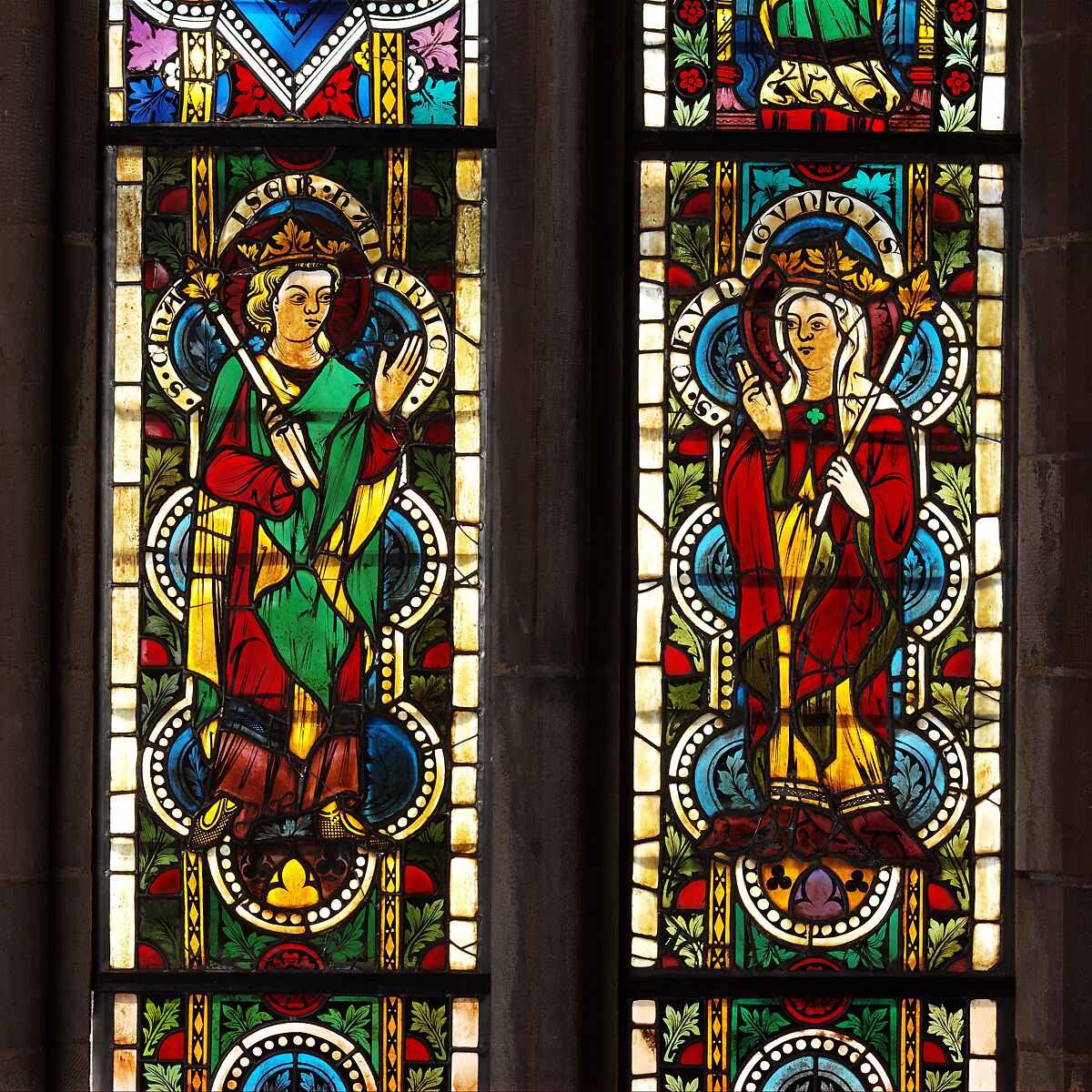 Stained Glass Panel with Queen Kunigunde, Pot-metal glass, colorless glass, and vitreous paint, Austrian