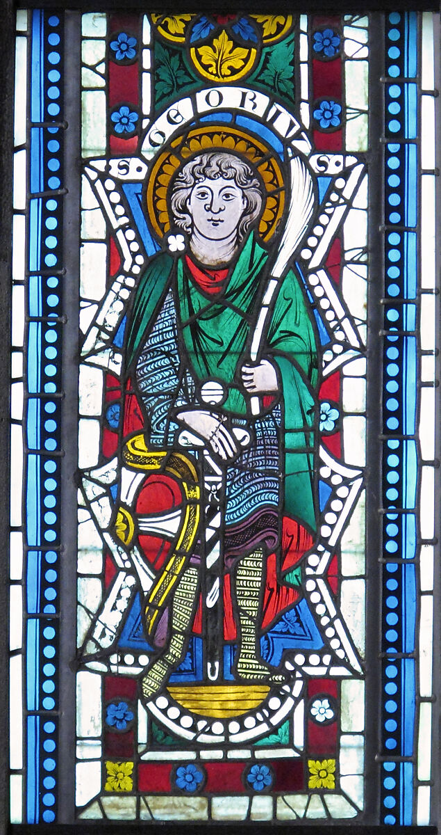 Saint George, Pot-metal glass, colorless glass, and vitreous paint, Austrian 