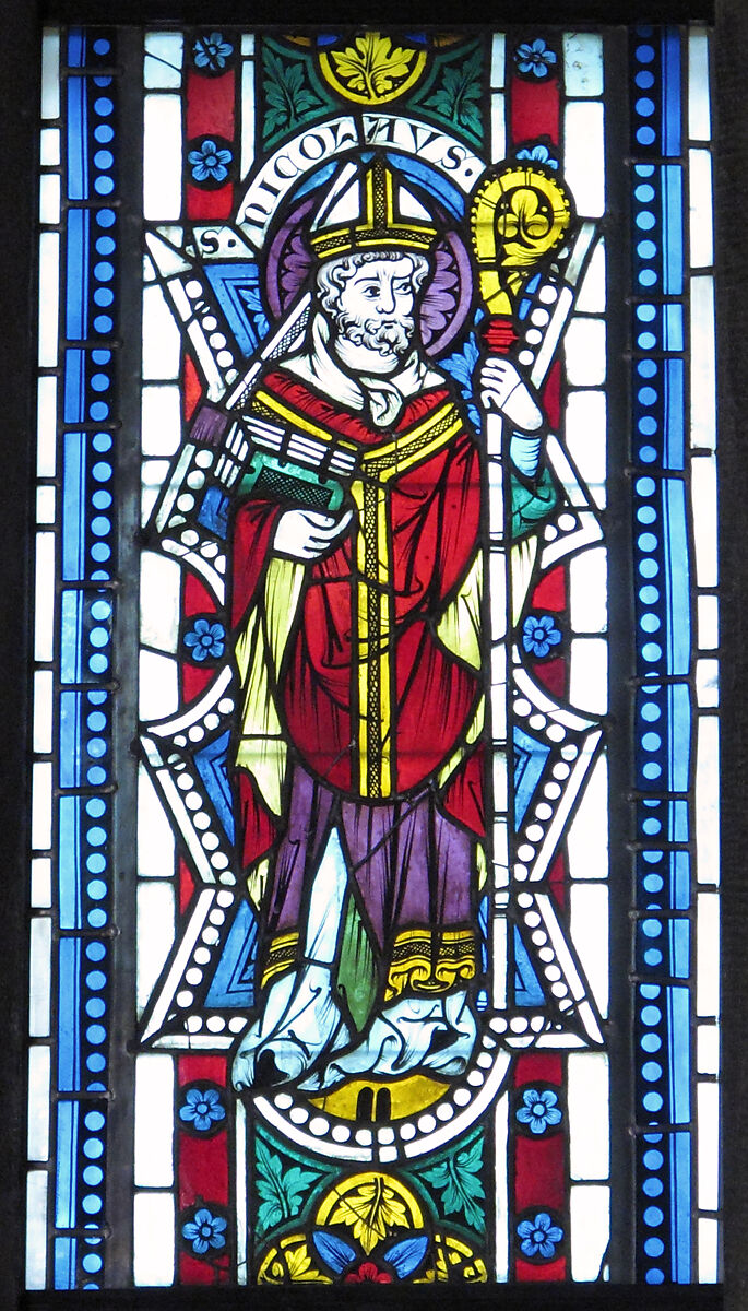 Saint Nicholas, Pot-metal glass, colorless glass, and vitreous paint, Austrian 