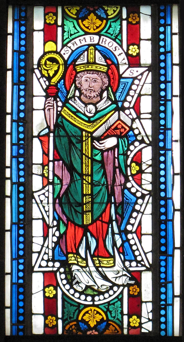 Saint Ambrose, Pot-metal glass, colorless glass, and vitreous paint, Austrian 