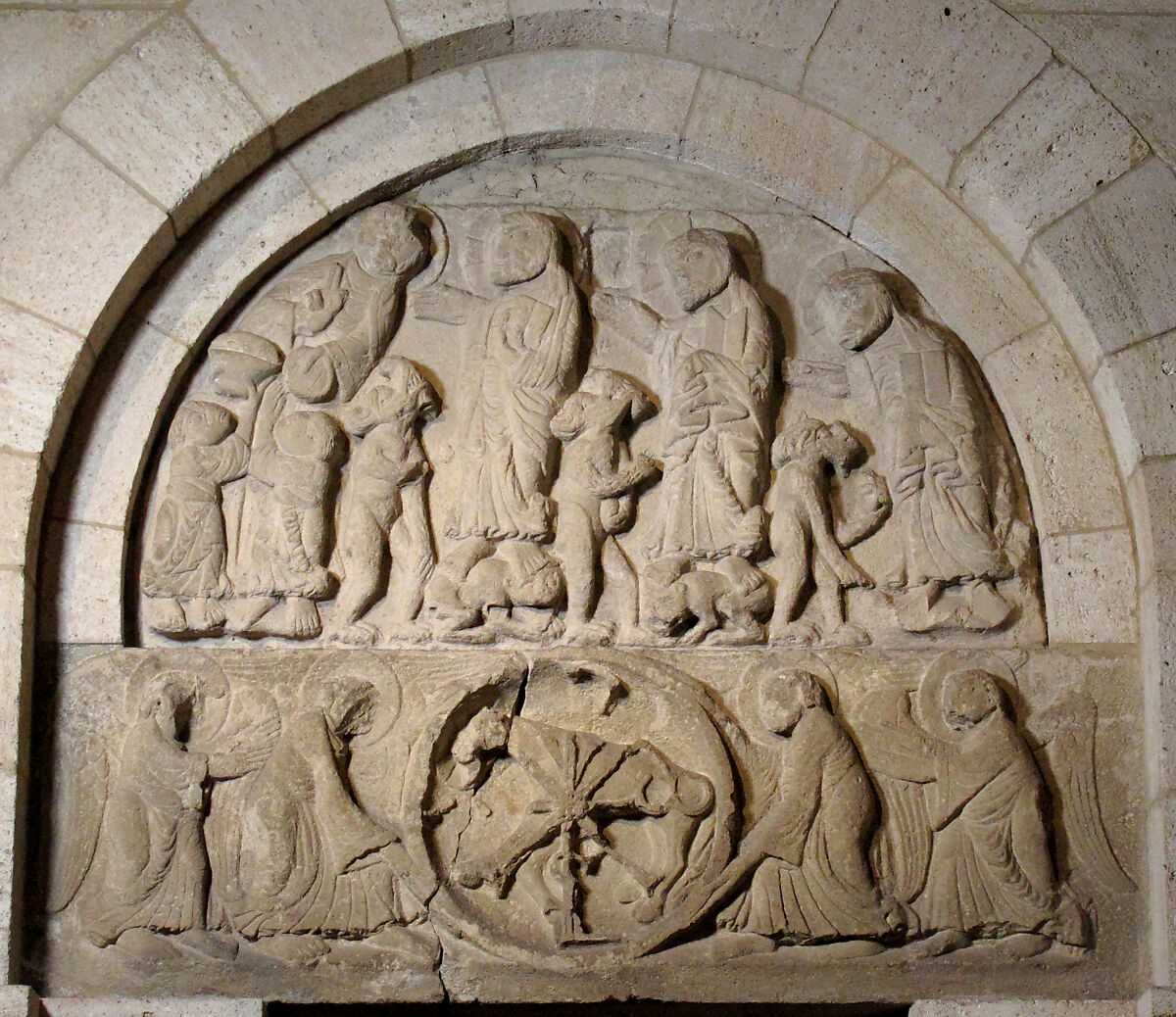 Tympanum with the Three Temptations of Christ, Limestone, Spanish 