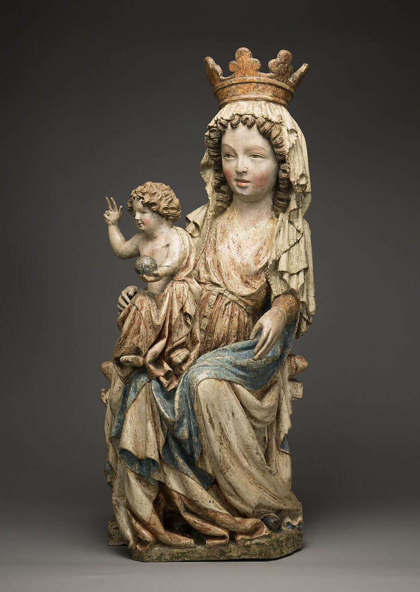 Enthroned Virgin and Child, Limewood with paint and gilding, Bohemian