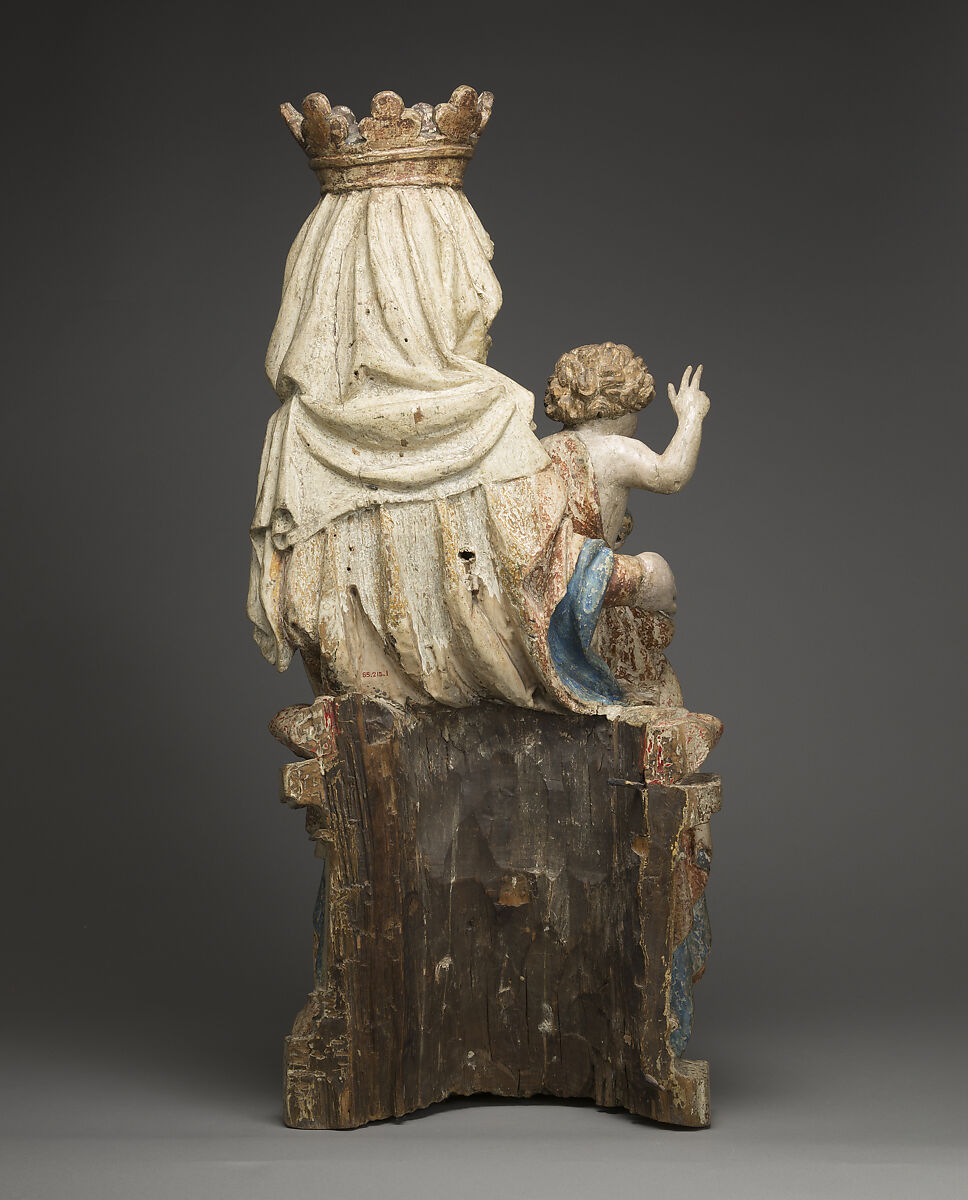 Enthroned Virgin and Child, Limewood with paint and gilding, Bohemian