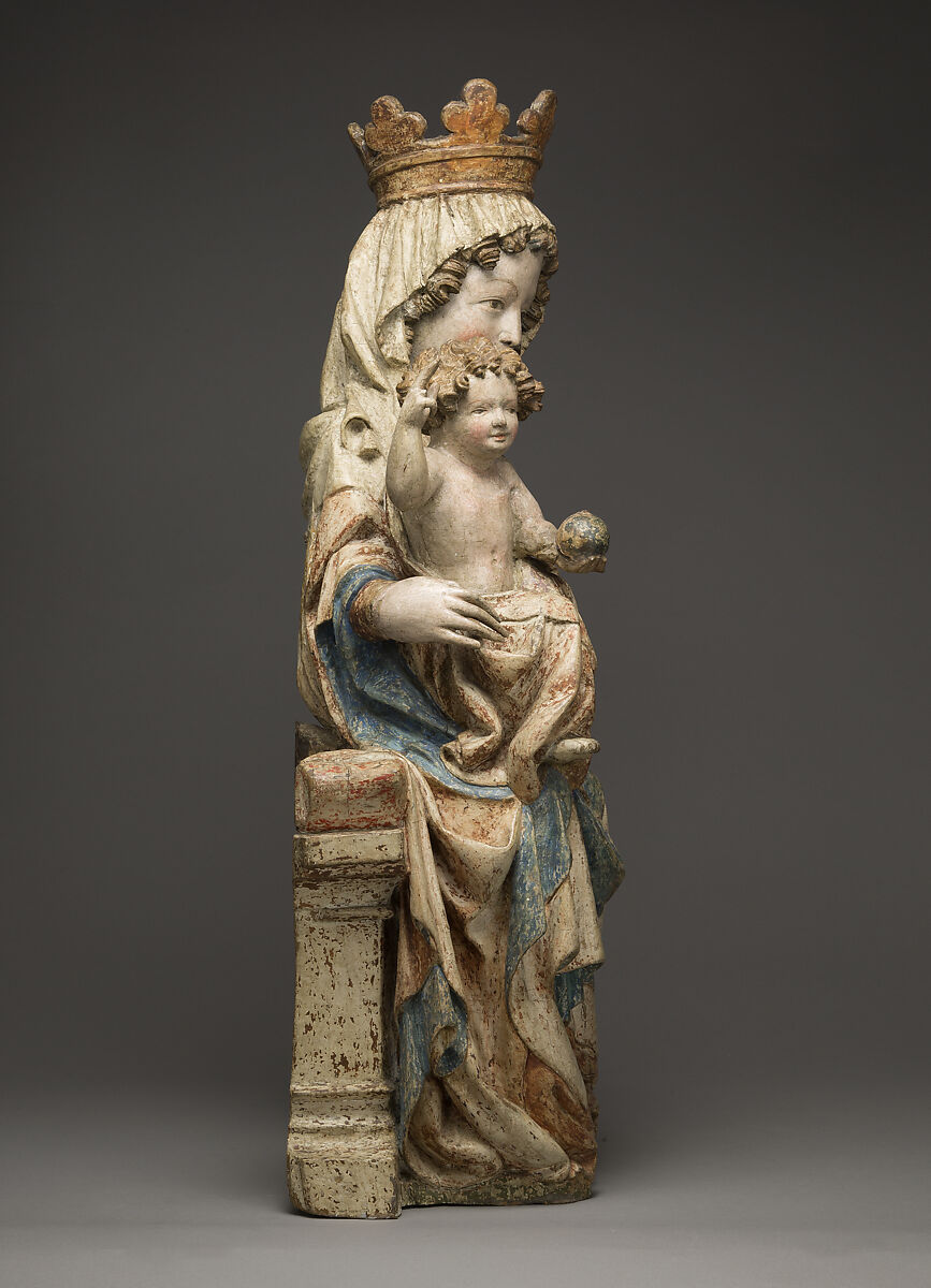 Enthroned Virgin and Child, Limewood with paint and gilding, Bohemian