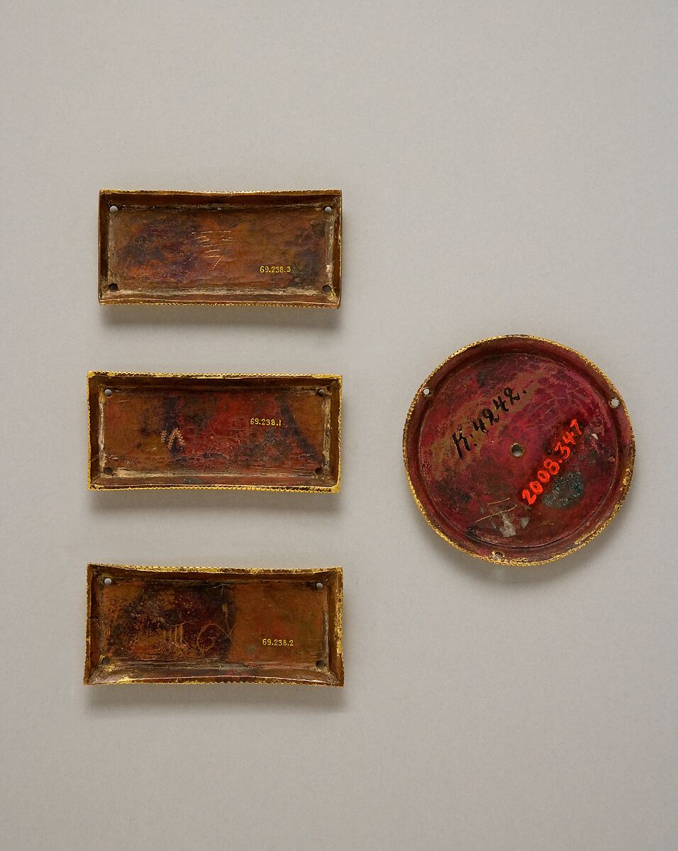 Plaque from a Reliquary, Workshop of Master of the Virgin Mary's Reliquary Casket (German, Aachen), Champlevé and cloisonné enamel, copper-gilt, German