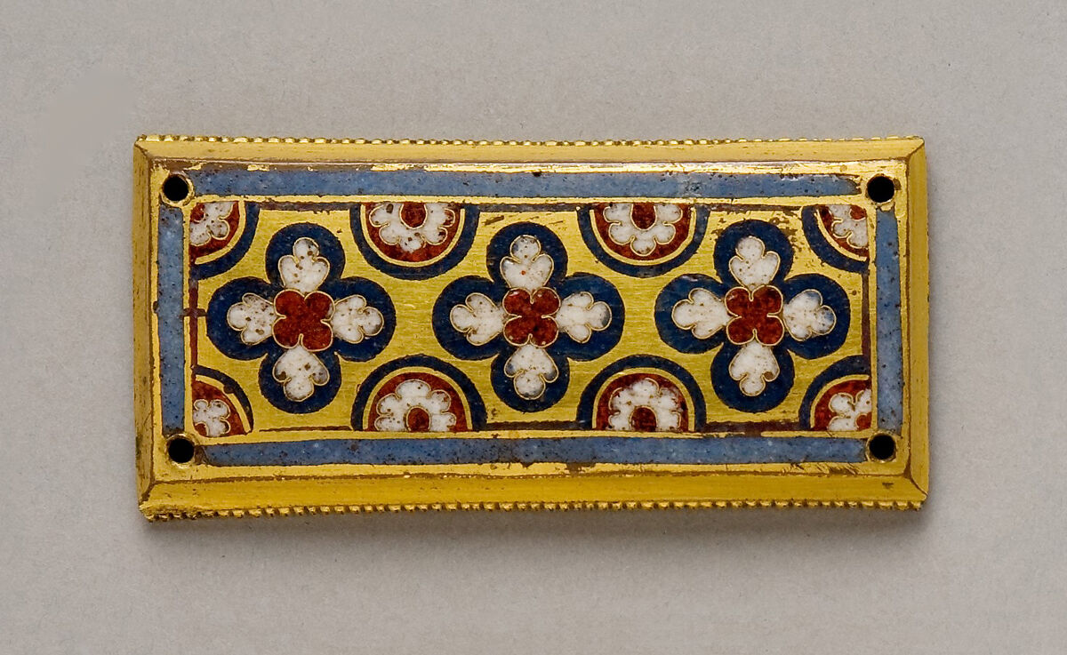 Plaque from a Reliquary, Workshop of the Master of the Virgin Mary&#39;s Reliquary Casket (German, Aachen), Champlevé and cloisonné enamel, copper-gilt, German 