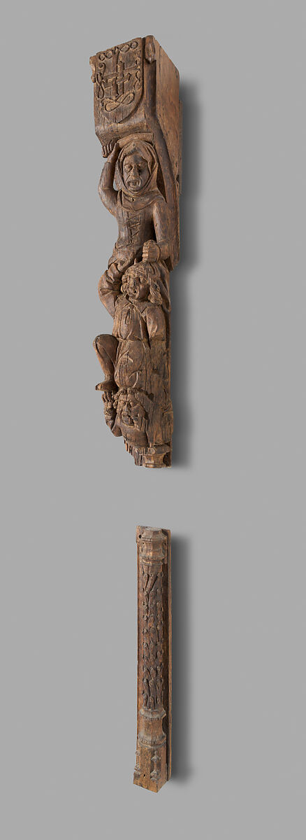 Architectural Support with Quarreling Figures, Oak, French