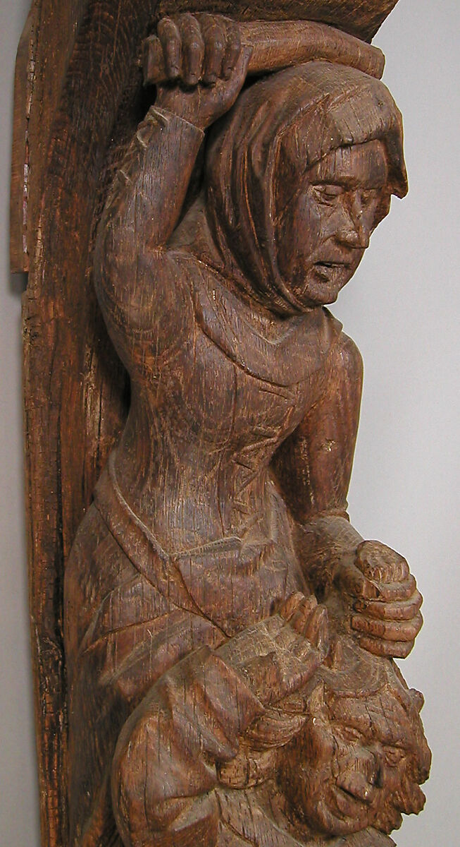 Architectural Support with Quarreling Figures, Oak, French