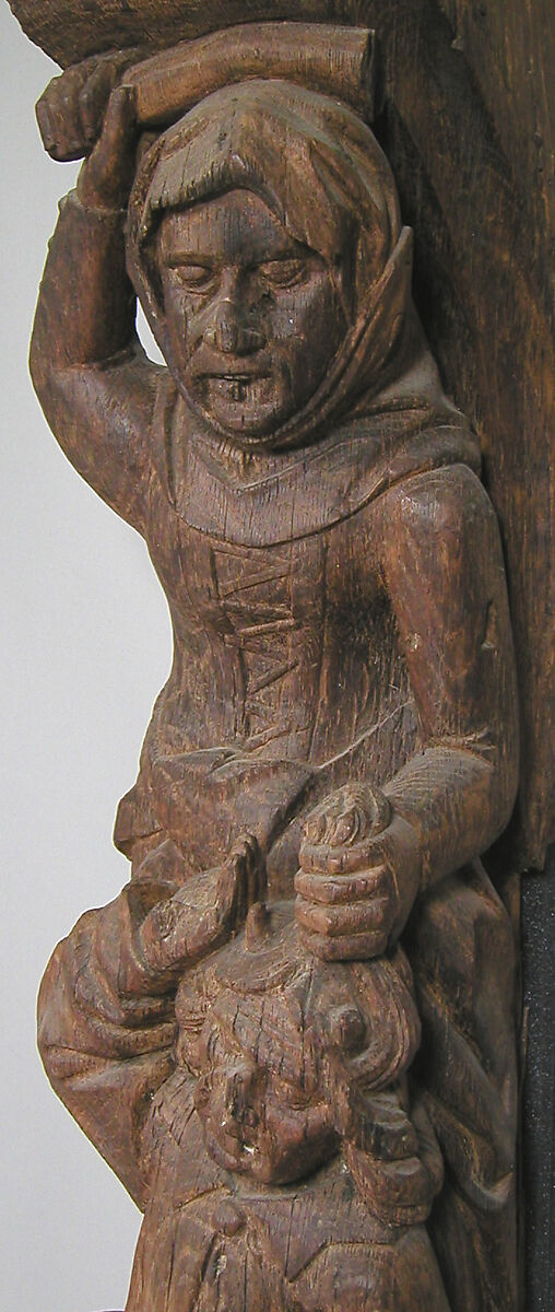 Architectural Support with Quarreling Figures, Oak, French