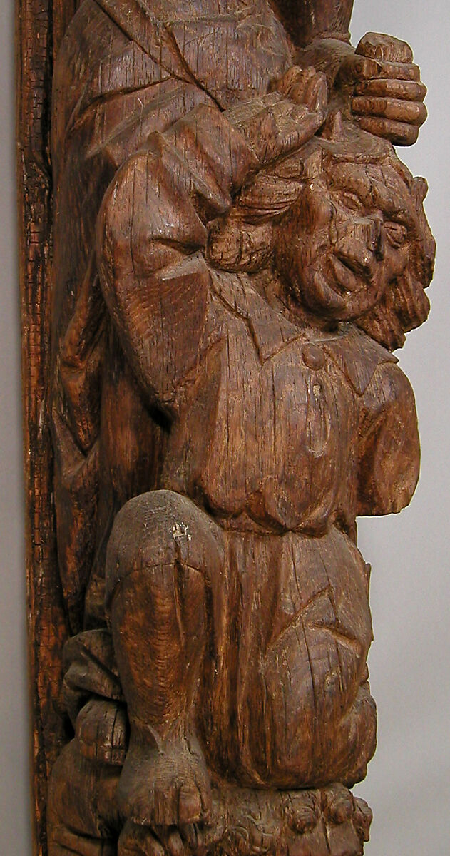 Architectural Support with Quarreling Figures, Oak, French