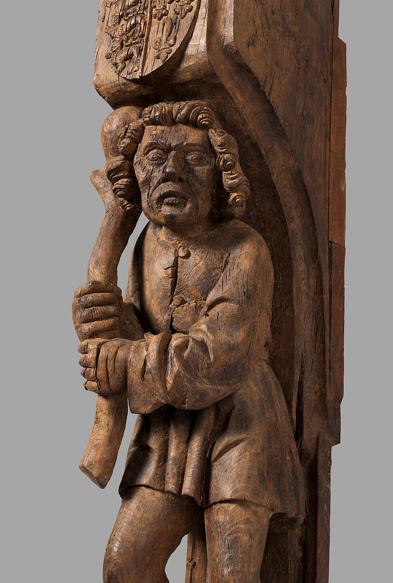 Architectural Support with a Peasant Holding a Club, Oak, French