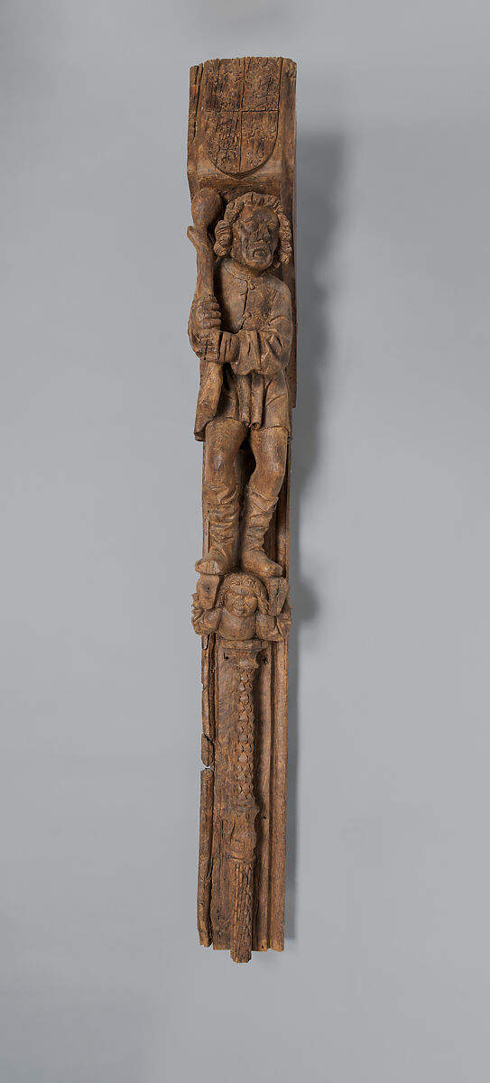 Architectural Support with a Peasant Holding a Club, Oak, French 